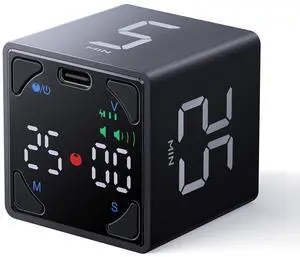 Pomodoro Timer Cube, with 25/5 Auto Cycles, 5/25/30/60 Min Presets, Custom Timer, Stopwatch, Magnetic, Rechargeable, Silent, Vibrate & Sound, for Task, ADHD, Study, Work, Meeting, Black Pomodoro Timer Cube, with 25/5 Auto Cycles, 5/25/30/60 Min Presets, Custom Timer, Stopwatch, Magnetic, Rechargeable, Silent, Vibrate & Sound, for Task, ADHD, Study, Work, Meeting, Black