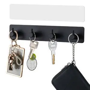 Key Holder with 4 Hooks,Key Hanger Organizer for Wall Mount with 2 Self-Adhesive Tapes,Metal Key Rack for Entryway, Door, Bathroom, Kitchen(Black) Key Holder with 4 Hooks,Key Hanger Organizer for Wall Mount with 2 Self-Adhesive Tapes,Metal Key Rack for Entryway, Door, Bathroom, Kitchen(Black)
