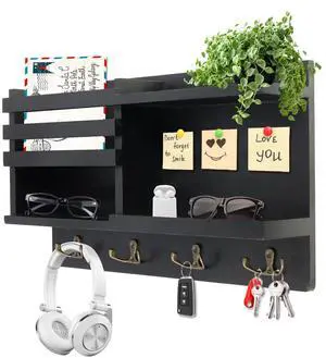 Key Holder Wall Mount, Solid Wood Key and Mail Organizer for Wall(Self Adhesive or Drill), 8 Hooks Key Rack for Entryway Hallway Bedroom Farmhouse Home Decor (Matte Black) Key Holder Wall Mount, Solid Wood Key and Mail Organizer for Wall(Self Adhesive or Drill), 8 Hooks Key Rack for Entryway Hallway Bedroom Farmhouse Home Decor (Matte Black)