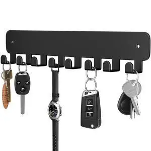 Key Holder Wall Mount, Adhesive Key Rack with 8 Hooks Hanger for Car Key Ring, Metal Key Chain Organizer, Black 1 Pack Key Holder Wall Mount, Adhesive Key Rack with 8 Hooks Hanger for Car Key Ring, Metal Key Chain Organizer, Black 1 Pack