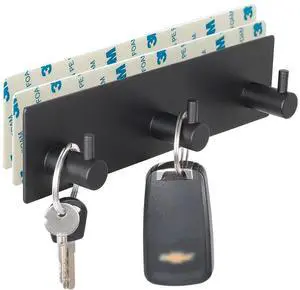 Key Holder for Wall with 2 Self-Adhesive Tapes, No Damage Key Holder Rack for Wall with 3 Key Hooks for Entryway, Door, Bathroom, Kitchen(Black) Key Holder for Wall with 2 Self-Adhesive Tapes, No Damage Key Holder Rack for Wall with 3 Key Hooks for Entryway, Door, Bathroom, Kitchen(Black)