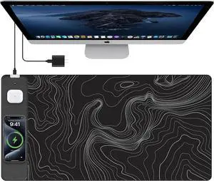 Mouse Pad with 15W Fast Wireless Charging, 31.5"x15.75" XXL Large Gaming Waterproof Desk Pad, Computer Desk Mat, Black Topographic Map #2 (Includes 20W PD Power Adapter & 6.56ft Woven Cable) Mouse Pad with 15W Fast Wireless Charging, 31.5"x15.75" XXL Large Gaming Waterproof Desk Pad, Computer Desk Mat, Black Topographic Map #2 (Includes 20W PD Power Adapter & 6.56ft Woven Cable)