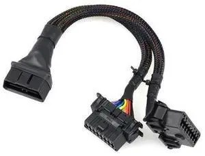 FOR 2021 OBD2 Male to Dual Female Elbow Extension Cable with 16pins Available to Connected 1 IN 2 Converted OBD 2 Adapter FOR 2021 OBD2 Male to Dual Female Elbow Extension Cable with 16pins Available to Connected 1 IN 2 Converted OBD 2 Adapter