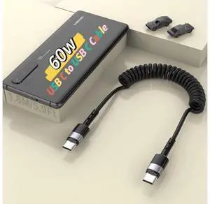 60W Coiled USB C Cable for Car, 6FT USB C to USB C Coiled Cable, USB C to C Type Fast Charging Cable Compatible with Samsung GalaxyS21/S21+/S20+ Ultra Note 20, Pixel 4/3 XL, MacBook Pro/Air 60W Coiled USB C Cable for Car, 6FT USB C to USB C Coiled Cable, USB C to C Type Fast Charging Cable Compatible with Samsung GalaxyS21/S21+/S20+ Ultra Note 20, Pixel 4/3 XL, MacBook Pro/Air