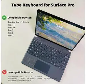 Keyboard for Microsoft Surface Pro Copilot+ (11th Edition) / Pro 11 / Pro 10 / Pro 9 / Pro 8 / Pro X, 13 inch, Detachable Type Cover with Touchpad, Pen Holder (Grey Without Backlit) Keyboard for Microsoft Surface Pro Copilot+ (11th Edition) / Pro 11 / Pro 10 / Pro 9 / Pro 8 / Pro X, 13 inch, Detachable Type Cover with Touchpad, Pen Holder (Grey Without Backlit)