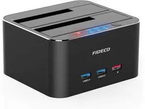 FIDECO USB 3.0 to SATA Dual Bay External Hard Drive Docking Station for 2.5/3.5 Inch HDD SSD with Hard Drive Duplicator/Offline Clone Function/2 USB 3.0 Ports/1 USB Fast Charge Port Support 16TB FIDECO USB 3.0 to SATA Dual Bay External Hard Drive Docking Station for 2.5/3.5 Inch HDD SSD with Hard Drive Duplicator/Offline Clone Function/2 USB 3.0 Ports/1 USB Fast Charge Port Support 16TB