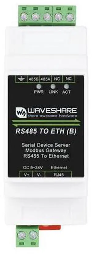 Waveshare Industrial Serial Server RS485 to RJ45 Ethernet TCP/IP to Serial Module Support Rail-Mount Modbus Gateway Waveshare Industrial Serial Server RS485 to RJ45 Ethernet TCP/IP to Serial Module Support Rail-Mount Modbus Gateway