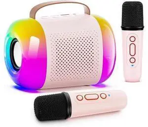 Ecocleanpath Kids Karaoke Machine with 2 Wireless Mics, Bluetooth Speaker & LED Lights - Pink Portable Singing Toy for Ages 3-11+ Ecocleanpath Kids Karaoke Machine with 2 Wireless Mics, Bluetooth Speaker & LED Lights - Pink Portable Singing Toy for Ages 3-11+