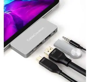USB C Hub Adapter for iPad Air 2020, CableCreation Aluminum 4 in 1 USB-C Hub with 4K 60Hz HDMI HDR, USB 2.0, 3.5mm Audio and 100W PD, Compatible for iPad Pro 2020, MacBook Pro/Air, Dell XPS 13, 15 USB C Hub Adapter for iPad Air 2020, CableCreation Aluminum 4 in 1 USB-C Hub with 4K 60Hz HDMI HDR, USB 2.0, 3.5mm Audio and 100W PD, Compatible for iPad Pro 2020, MacBook Pro/Air, Dell XPS 13, 15