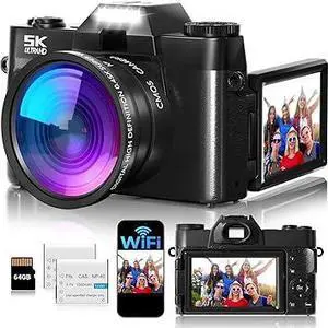 5K Digital Camera for Photography,UHD 75MP WiFi Vlogging Camera for YouTube,Compact Camera with 3" 180°Flip Screen,64GB SD Card,16X Digital Zoom,2 Batteries,Perfect for Beginners and Teens,Pink Black 5K Digital Camera for Photography,UHD 75MP WiFi Vlogging Camera for YouTube,Compact Camera with 3" 180°Flip Screen,64GB SD Card,16X Digital Zoom,2 Batteries,Perfect for Beginners and Teens,Pink Black