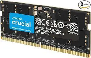 64GB DDR5 RAM Kit (2x16GB), 5600MHz (or 5200MHz or 4800MHz) Laptop Memory 262-Pin SODIMM, Compatible with Intel Core and AMD Ryzen 7000, Black - CT2K16G56C46S5 64GB Kit 2x32GB 64GB DDR5 RAM Kit (2x16GB), 5600MHz (or 5200MHz or 4800MHz) Laptop Memory 262-Pin SODIMM, Compatible with Intel Core and AMD Ryzen 7000, Black - CT2K16G56C46S5 64GB Kit 2x32GB
