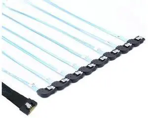 4.0 SFF-8654 8i to 8-port SATA Left Angled Adapter Cable 4.0 SFF-8654 8i to 8-port SATA Left Angled Adapter Cable