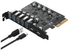 Efficient PCIe X4 to USB3.2 7 Ports Expansion Card with 5 Ports TYPE-A + 2 Ports TYPE-C 10gbps - PC and Efficient PCIe X4 to USB3.2 7 Ports Expansion Card with 5 Ports TYPE-A + 2 Ports TYPE-C 10gbps - PC and