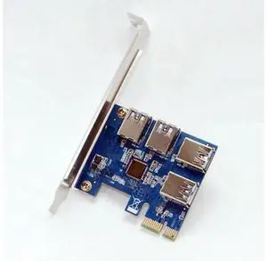PCI-e Express 1X To 4 Port PCIE 16X Multiplier HUB Riser Adapter Card w/1.96ft USB 3.0 Cable PCI-e Express 1X To 4 Port PCIE 16X Multiplier HUB Riser Adapter Card w/1.96ft USB 3.0 Cable