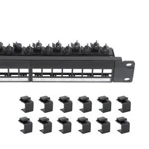 19 Inch Blank Keystone Patch Panel 24 Port 1U with 12PCS Blank Buckle | Rack Mountable, Numbered Ports with Label Slots, Cable Management, Modular Keystone Design, Supports Ethernet/Fiber 19 Inch Blank Keystone Patch Panel 24 Port 1U with 12PCS Blank Buckle | Rack Mountable, Numbered Ports with Label Slots, Cable Management, Modular Keystone Design, Supports Ethernet/Fiber