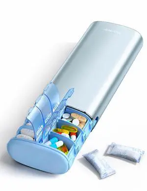 Metal 7 Day Travel Pill Organizer 2 Times a Day, Built-in Desiccant | AM PM weekly Travel Pill Case, Twice-DailyAirtight Large Capacity Pill Box for Vitamins, Medication, Supplements & Fish Oil Metal 7 Day Travel Pill Organizer 2 Times a Day, Built-in Desiccant | AM PM weekly Travel Pill Case, Twice-DailyAirtight Large Capacity Pill Box for Vitamins, Medication, Supplements & Fish Oil