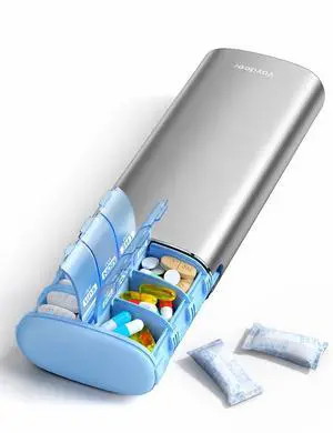 Metal 7 Day Travel Pill Organizer 2 Times a Day, Built-in Desiccant | AM PM weekly Travel Pill Case, Twice-DailyAirtight Large Capacity Pill Box for Vitamins, Medication, Supplements & Fish Oil Metal 7 Day Travel Pill Organizer 2 Times a Day, Built-in Desiccant | AM PM weekly Travel Pill Case, Twice-DailyAirtight Large Capacity Pill Box for Vitamins, Medication, Supplements & Fish Oil