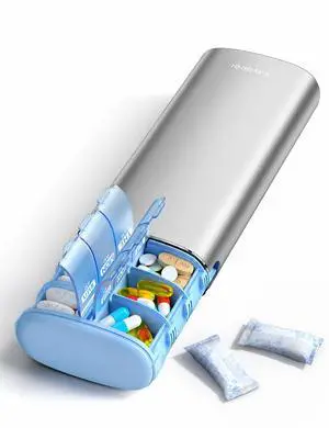 Metal 7 Day Travel Pill Organizer 2 Times a Day, Built-in Desiccant | AM PM weekly Travel Pill Case, Twice-DailyAirtight Large Capacity Pill Box for Vitamins, Medication, Supplements & Fish Oil Metal 7 Day Travel Pill Organizer 2 Times a Day, Built-in Desiccant | AM PM weekly Travel Pill Case, Twice-DailyAirtight Large Capacity Pill Box for Vitamins, Medication, Supplements & Fish Oil