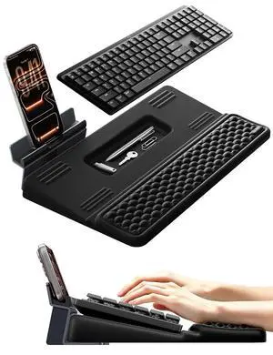 4-in-1 Keyboard Wrist Rest, Ergonomic Keyboard Stand with Adjustable Phone Stand, Tilt Computer Pad Typing Support for Desk, Memory Foam Cushion Storage Riser Holder Tray Lift for Office Home 4-in-1 Keyboard Wrist Rest, Ergonomic Keyboard Stand with Adjustable Phone Stand, Tilt Computer Pad Typing Support for Desk, Memory Foam Cushion Storage Riser Holder Tray Lift for Office Home