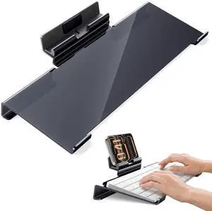 Keyboard Stand with Phone Stand, Tilted Keyboard and Phone Holder for Desk, Ergonomic Cellphone Riser, Computer Desktop Tray Lift Elevator for Office Typing Home Gaming Acrylic Clear Black Keyboard Stand with Phone Stand, Tilted Keyboard and Phone Holder for Desk, Ergonomic Cellphone Riser, Computer Desktop Tray Lift Elevator for Office Typing Home Gaming Acrylic Clear Black