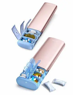 Pill Organizer Bundle (2-Pack) 7-Day AM/PM 14-Compartment Weekly Pill Box + Compact Travel Pill Organizer (No Dividers), Moisture-Proof Desiccant Chamber & Airtight Lids, Aluminum Housing Pill Organizer Bundle (2-Pack) 7-Day AM/PM 14-Compartment Weekly Pill Box + Compact Travel Pill Organizer (No Dividers), Moisture-Proof Desiccant Chamber & Airtight Lids, Aluminum Housing