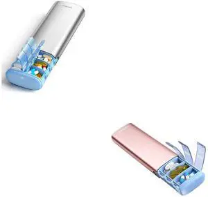 Metal Pill Organizer Bundle (2-Pack) 7-Day AM/PM 14-Compartment Weekly Pill Box (Silver) + Compact Travel Pill Organizer Without Dividers (Rose Gold), Moisture-Proof Desiccant Chamber Metal Pill Organizer Bundle (2-Pack) 7-Day AM/PM 14-Compartment Weekly Pill Box (Silver) + Compact Travel Pill Organizer Without Dividers (Rose Gold), Moisture-Proof Desiccant Chamber
