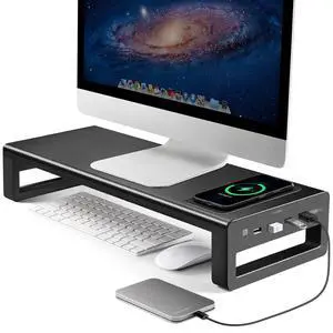 Wireless Charging and USB 3.0 Monitor Stand, Monitor Riser for Desk with Storage, Single Shelf Holder Raiser Organizer for Computer iMac Laptop PC Screen, Heavy Duty Gift Gaming Studio Office Wireless Charging and USB 3.0 Monitor Stand, Monitor Riser for Desk with Storage, Single Shelf Holder Raiser Organizer for Computer iMac Laptop PC Screen, Heavy Duty Gift Gaming Studio Office