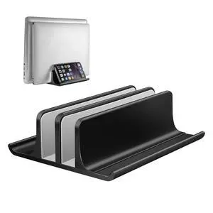 Double Adjustable Vertical Laptop Stand Newly Designed 2 Slots Aluminum Desktop Dual Holder for All MacBook/Chromebook/Surface/Dell/iPad Up to 17.3 Inches - Black Double Adjustable Vertical Laptop Stand Newly Designed 2 Slots Aluminum Desktop Dual Holder for All MacBook/Chromebook/Surface/Dell/iPad Up to 17.3 Inches - Black
