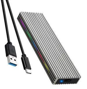 M.2 M Key SSD Enclosure 10Gbps/5Gbps USB3.1 NGFF/NVME Protocol USB-C Mobile Case Aluminum Alloy with RGB Light (NVME C to A,Silver) M.2 M Key SSD Enclosure 10Gbps/5Gbps USB3.1 NGFF/NVME Protocol USB-C Mobile Case Aluminum Alloy with RGB Light (NVME C to A,Silver)