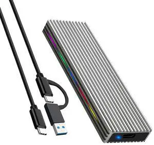 M.2 M Key SSD Enclosure 10Gbps/5Gbps USB3.1 NGFF/NVME Protocol USB-C Mobile Case Aluminum Alloy with RGB Light (NGFF C to C A,Silver) M.2 M Key SSD Enclosure 10Gbps/5Gbps USB3.1 NGFF/NVME Protocol USB-C Mobile Case Aluminum Alloy with RGB Light (NGFF C to C A,Silver)