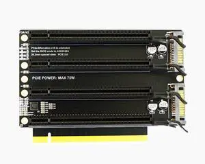 PCIe3.0 X16 1 to 4 Split Card Height-Increased Version PCIe-Bifurcation x16 to x4x4x4x4 Expansion Card,SATA Power Input, LED Indicator PCIe3.0 X16 1 to 4 Split Card Height-Increased Version PCIe-Bifurcation x16 to x4x4x4x4 Expansion Card,SATA Power Input, LED Indicator