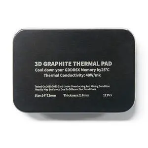 12pcs 40W/m.k 3D Graphite Thermal Pad RTX 3090/3080 Memory Thermal Grease Pad Graphics Card IC Cooling GDDR 6X VRAM Graphene Cooling (12x14x2.6mm) 12pcs 40W/m.k 3D Graphite Thermal Pad RTX 3090/3080 Memory Thermal Grease Pad Graphics Card IC Cooling GDDR 6X VRAM Graphene Cooling (12x14x2.6mm)