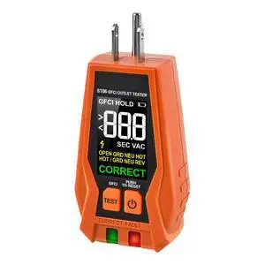 ST06 Outlet Tester, GFCI Tester, Standard 3-Wire 120V AC Voltage Tester Electrical Outlet Receptacle Tester, with Color LCD Screen & LED Indicator Lights ST06 Outlet Tester, GFCI Tester, Standard 3-Wire 120V AC Voltage Tester Electrical Outlet Receptacle Tester, with Color LCD Screen & LED Indicator Lights
