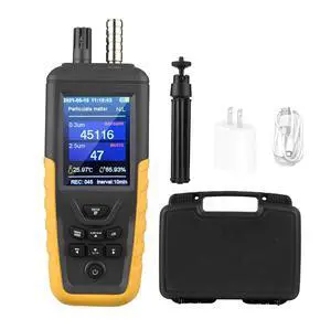Air Quality Monitor, PM0.3/2.5/10 Dust Particle Counter, High Sensitivity 3-Channel Air Quality Tester, Temperature & Humidity Meter, Data Storage/Transfer, Tripod Mount Air Quality Monitor, PM0.3/2.5/10 Dust Particle Counter, High Sensitivity 3-Channel Air Quality Tester, Temperature & Humidity Meter, Data Storage/Transfer, Tripod Mount