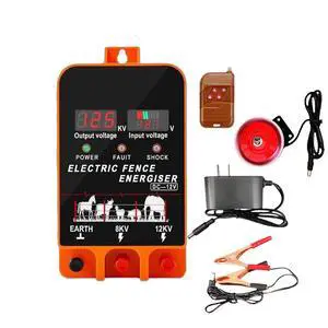 Electric Fence Energizer, 5.5 Joules 200 Acres Electric Fence Charger, AC & DC Power Supply, Output 8KV 12KV for Cattle Cow Horse Goat Pig Livestock, with Alarm and Remote Electric Fence Energizer, 5.5 Joules 200 Acres Electric Fence Charger, AC & DC Power Supply, Output 8KV 12KV for Cattle Cow Horse Goat Pig Livestock, with Alarm and Remote