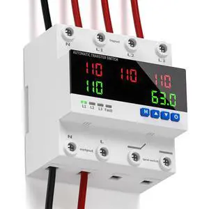 63A 110V/240V Automatic Transfer Switch | 50/60Hz Over and Under Voltage Protector for Generator Backup Power, DIN Rail Mount 63A 110V/240V Automatic Transfer Switch | 50/60Hz Over and Under Voltage Protector for Generator Backup Power, DIN Rail Mount