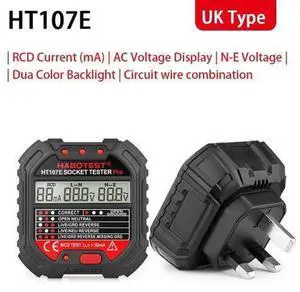 First picture~ Socket Tester pro Voltage Test RCD 30mA Socket Detector UK EU plug Ground Zero Line plug polarity phase Check(Red HT107E UK Socket ) First picture~ Socket Tester pro Voltage Test RCD 30mA Socket Detector UK EU plug Ground Zero Line plug polarity phase Check(Red HT107E UK Socket )