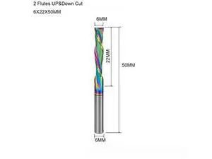 1 pieces 6X22X50MM DLC Coat Two Flutes UP And DOWN Cut Spiral Carbide Mill Cutters for Compression Wood PVC End Mill Cutter Bits 1 pieces 6X22X50MM DLC Coat Two Flutes UP And DOWN Cut Spiral Carbide Mill Cutters for Compression Wood PVC End Mill Cutter Bits