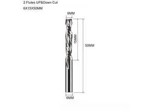 Two Flutes UP And DOWN Cut Spiral Carbide Mill Cutters for Compression Wood PVC End Mill Cutter Bits(6X15X50MM Two Flutes UP And DOWN Cut Spiral Carbide Mill Cutters for Compression Wood PVC End Mill Cutter Bits(6X15X50MM