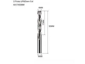 Two Flutes UP And DOWN Cut Spiral Carbide Mill Cutters for Compression Wood PVC End Mill Cutter Bits(6X17X50MM Two Flutes UP And DOWN Cut Spiral Carbide Mill Cutters for Compression Wood PVC End Mill Cutter Bits(6X17X50MM
