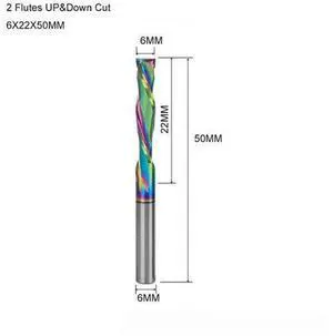 1 pieces 6X22X50MM DLC Coat Two Flutes UP And DOWN Cut Spiral Carbide Mill Cutters for Compression Wood PVC End Mill Cutter Bits 1 pieces 6X22X50MM DLC Coat Two Flutes UP And DOWN Cut Spiral Carbide Mill Cutters for Compression Wood PVC End Mill Cutter Bits