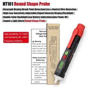 First picture~ Voltage Indicator Smart AC Voltage Detector Non Contact Electric Tester pen Breakpoint Finder Neutral Live Wire Check(Silver HT101 Round Probe ) First picture~ Voltage Indicator Smart AC Voltage Detector Non Contact Electric Tester pen Breakpoint Finder Neutral Live Wire Check(Silver HT101 Round Probe )