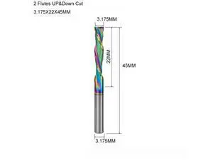 5 pieces 3.175X22X45 DLC CoatTwo Flutes UP And DOWN Cut Spiral Carbide Mill Cutters for Compression Wood PVC End Mill Cutter Bits 5 pieces 3.175X22X45 DLC CoatTwo Flutes UP And DOWN Cut Spiral Carbide Mill Cutters for Compression Wood PVC End Mill Cutter Bits