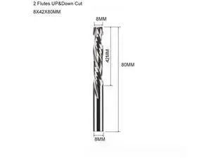 Two Flutes UP And DOWN Cut Spiral Carbide Mill Cutters for Compression Wood PVC End Mill Cutter Bits(8X42X80MM Two Flutes UP And DOWN Cut Spiral Carbide Mill Cutters for Compression Wood PVC End Mill Cutter Bits(8X42X80MM