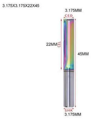 5pieces 3.175x3.175x22x45mm Two Flutes Straight Slot Colorful Coated End Milling Cutter For Wood CNC Engraving Carbide Endmills 5pieces 3.175x3.175x22x45mm Two Flutes Straight Slot Colorful Coated End Milling Cutter For Wood CNC Engraving Carbide Endmills
