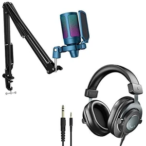 RGB Condenser Computer Microphone 3.5mm/6.35mm Monitoring Headphones, Podcast Microphone with Tap-to-Mute, Gain Knob, Over Ear Wired Headphones with Passive Noise-Canceling-Blue (A6TB+H8) RGB Condenser Computer Microphone 3.5mm/6.35mm Monitoring Headphones, Podcast Microphone with Tap-to-Mute, Gain Knob, Over Ear Wired Headphones with Passive Noise-Canceling-Blue (A6TB+H8)