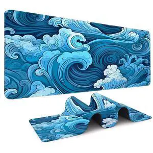 Aesthetic Desk Mat Art Great Waves XXL Gaming Mouse Pad Blue 400x900mm, Non-Slip Rubber Base, Stitched Edges for Office & Gaming Use Aesthetic Desk Mat Art Great Waves XXL Gaming Mouse Pad Blue 400x900mm, Non-Slip Rubber Base, Stitched Edges for Office & Gaming Use