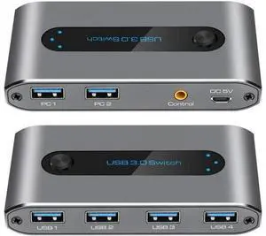 USB 3.0 Switch, 2 in 4 out USB 3.0 Switch, USB KVM Switcher 2 Computer Sharing 4 USB Devices with Wire Desktop Controller and 2 Pack USB 3.0 A-A Cable USB 3.0 Switch, 2 in 4 out USB 3.0 Switch, USB KVM Switcher 2 Computer Sharing 4 USB Devices with Wire Desktop Controller and 2 Pack USB 3.0 A-A Cable