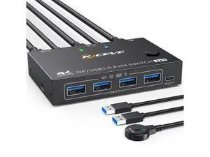 KVM Switch 2 Computers 1 Monitor Displayport, USB 3.0 KVM Switch Displayport 4K@144Hz for 2 Computer Share 1 Monitor and 4 USB Devices, with Wired Remote KVM Switch 2 Computers 1 Monitor Displayport, USB 3.0 KVM Switch Displayport 4K@144Hz for 2 Computer Share 1 Monitor and 4 USB Devices, with Wired Remote
