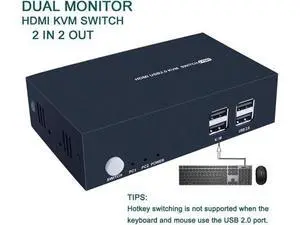 2 Port Dual Monitor KVM Switch HDMI 4K@30Hz 2 USB 2.0 Hub Supported Wireless Keyboard & Mouse and Hotkey Switch No Power Adapter with 4 HDMI Cables 2 Port Dual Monitor KVM Switch HDMI 4K@30Hz 2 USB 2.0 Hub Supported Wireless Keyboard & Mouse and Hotkey Switch No Power Adapter with 4 HDMI Cables
